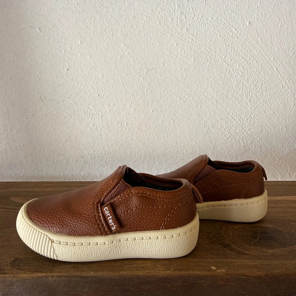 Carter's Ricky Toddler Slip On Sneakers Size 4 Brown Faux Leather Casual